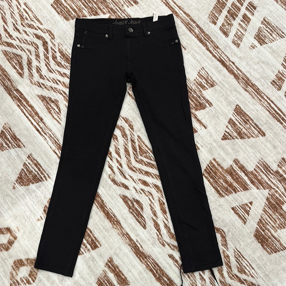 Justice 12 1/2 black stretchy leggings with packets in back